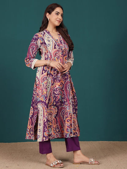 Dhiyona VA Women's Paisley Printed Regular Pure Cotton Kurta with Trousers
