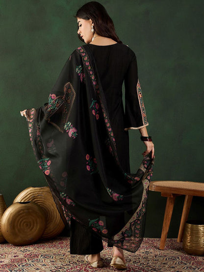 Dhiyona SN Women's Sequence Embroidered A-Line Kurta & Trousers With Dupatta