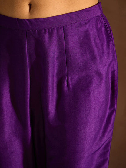 Dhiyona IE Purple Ethnic Motifs Zari Embroidered Kurta with Trousers & With Dupatta