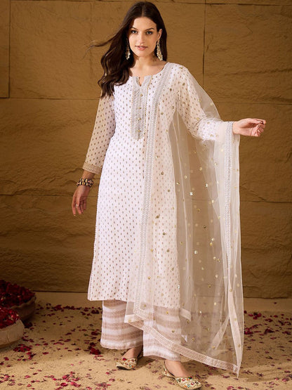 Dhiyona PD Women Embroidered Kurta & Palazzos With Dupatta