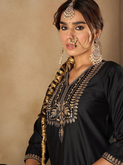 Dhiyona IE Women Ethnic Motifs Embroidered Regular Liva Kurta with Sharara & With Dupatta