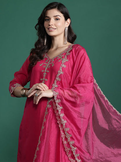 Ethnic Motifs Embroidered Kurta with Trousers & With Dupatta