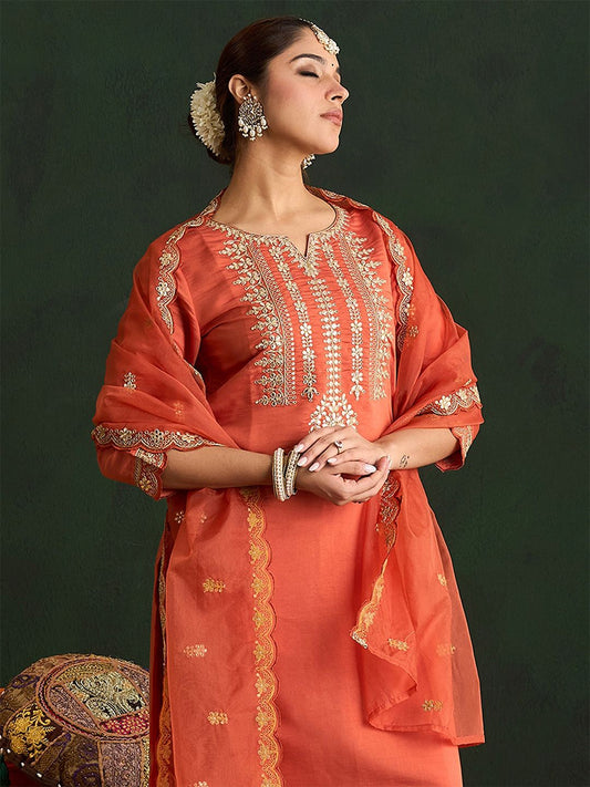 Dhiyona IE Women Ethnic Motifs Embroidered Regular Gotta Patti Kurta with Trousers & With Dupatta