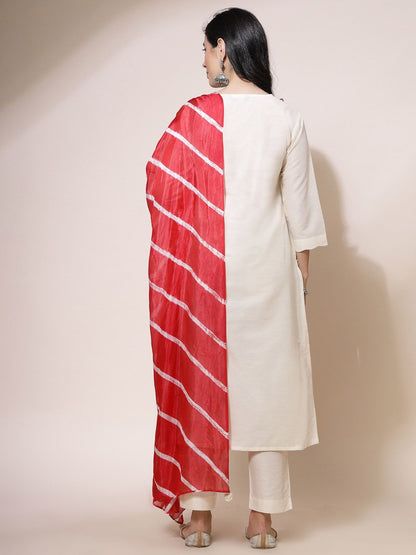 Dhiyona SN Women's V-Neck Straight Kurta With Trousers & Dupatta