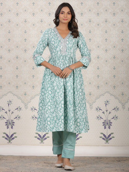 Dhiyona OD  Floral Printed Pure Cotton Kurta With Palozza & Dupatta