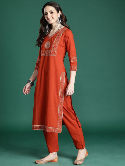 Ethnic Motifs Printed Pure Cotton Kurta with Trousers & Dupatta