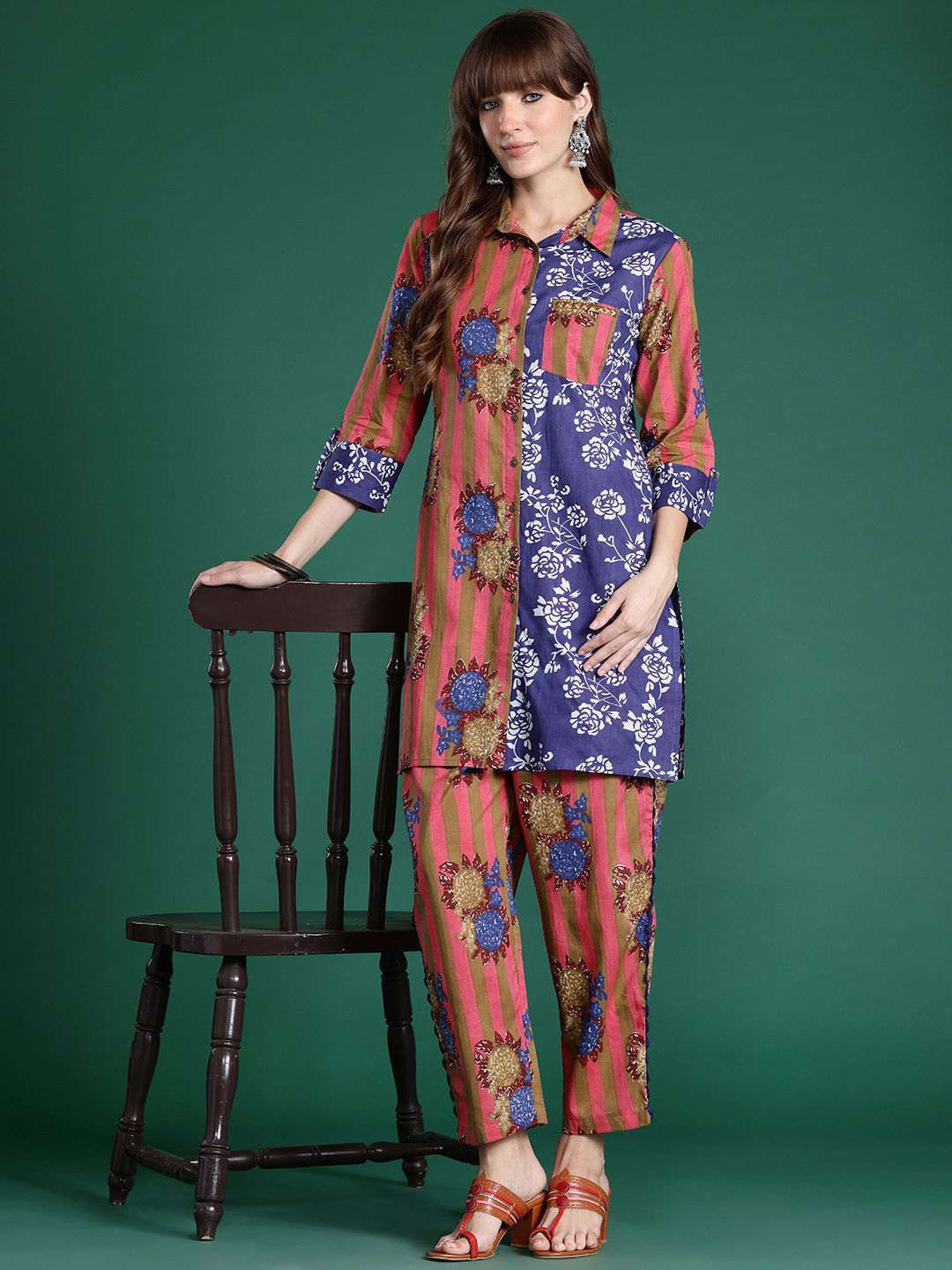 Dhiyona IE Floral Printed Pure Cotton Kurta with Trousers