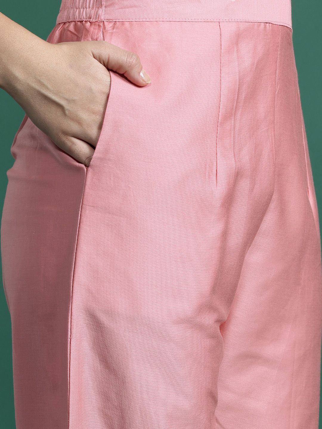 Floral Embroidered Thread Work Chanderi Silk Kurta with Trousers & With Dupatta