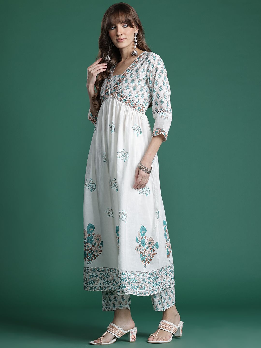 Floral Printed Empire Pure Cotton Kurta with Trousers & Dupatta