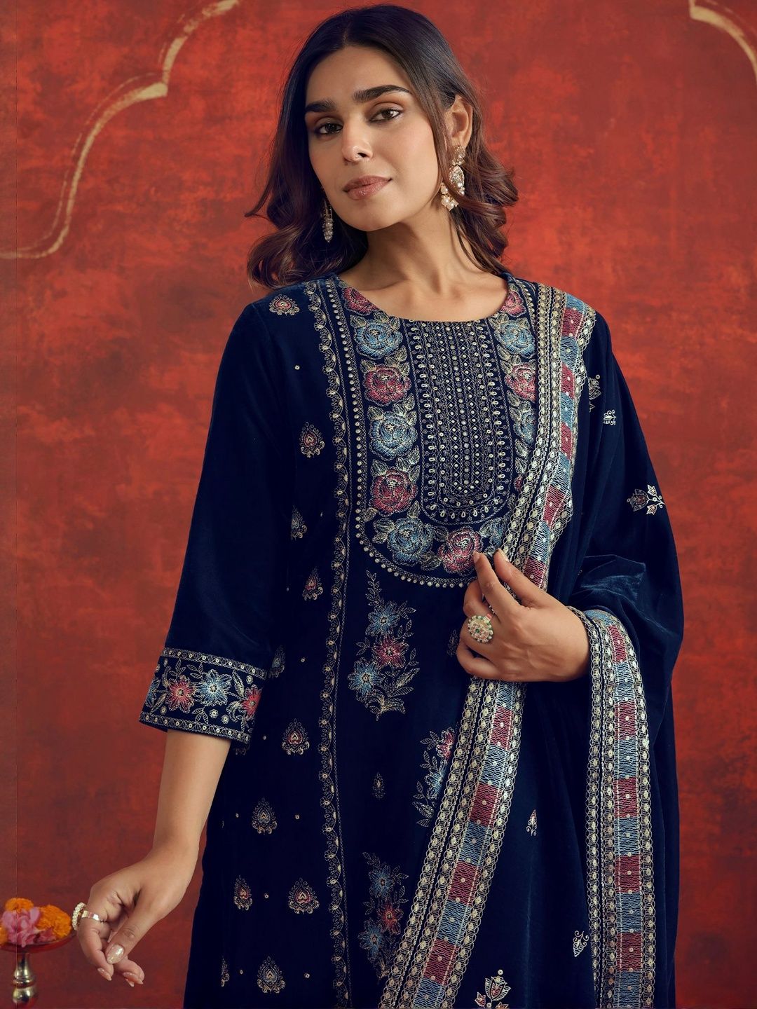 Women Ethnic Motifs Embroidered Kurta with Trousers & Dupatta