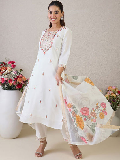 Dhiyona IE Women Floral Embroidered Kurta with Trousers & Dupatta