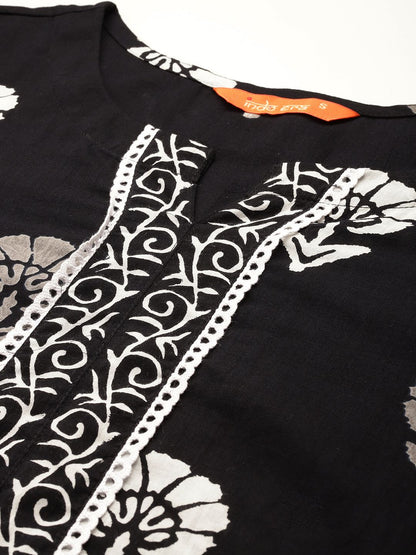 Dhiyona IE Floral Printed Regular Pure Cotton Kurta With Trousers & Dupatta