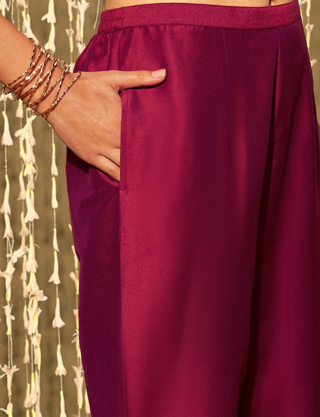 Dhiyona IE Magenta Ethnic Motifs Embroidered Straight Kurta & Trouser With Dupatta