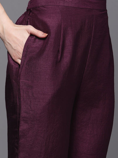 Dhiyona IE Women Purple Ethnic Motifs Yoke Design Thread Work Kurta with Trousers & Dupatta