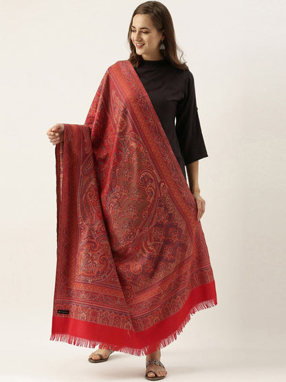 Dhiyona PA Women Red Woven Design Jamawar Shawl