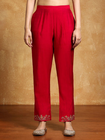 Dhiyona VA Women'sFloral Embroidered Mandarin Collar A-Line Kurta With Trousers & Dupatta