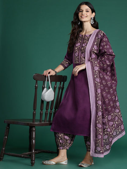 Dhiyona IE Floral Yoke Design Gotta Patti Pure Cotton Kurta With Salwar & Dupatta