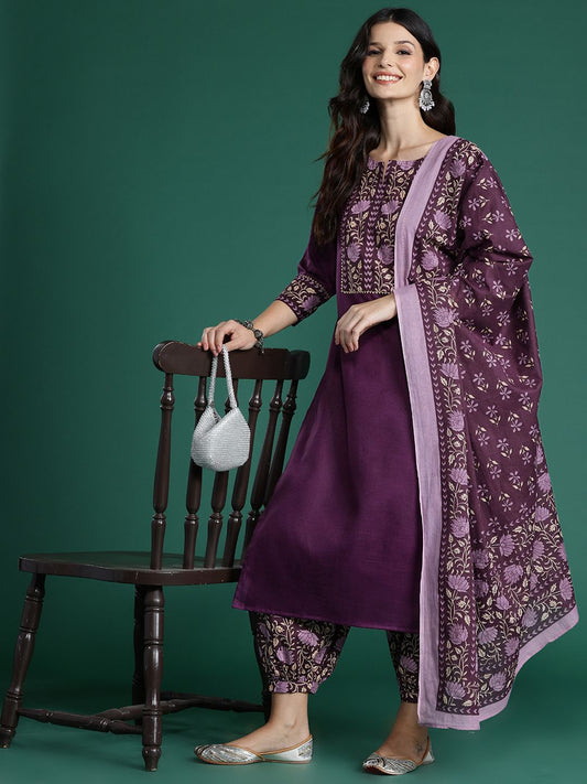Dhiyona IE Floral Yoke Design Gotta Patti Pure Cotton Kurta With Salwar & Dupatta