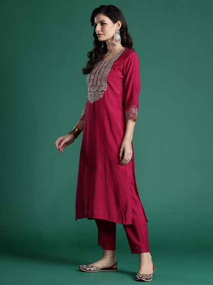 Dhiyona IE Women Ethnic Motifs Embroidered Zari Liva Kurta With Trousers & Dupatta