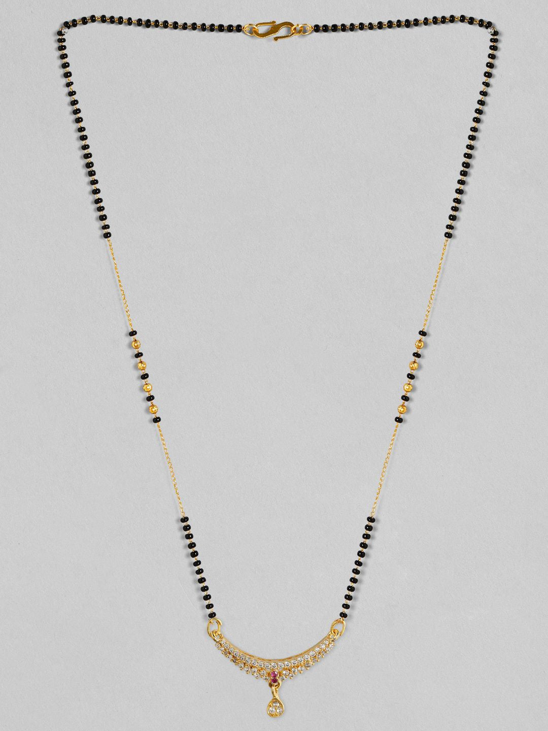 Dhiyona RJ Women's 18K Gold Plated AD & CZ Studded with Gold & Black Beads Mangalsutra Necklace