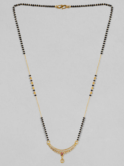 Dhiyona RJ Women's 18K Gold Plated AD & CZ Studded with Gold & Black Beads Mangalsutra Necklace