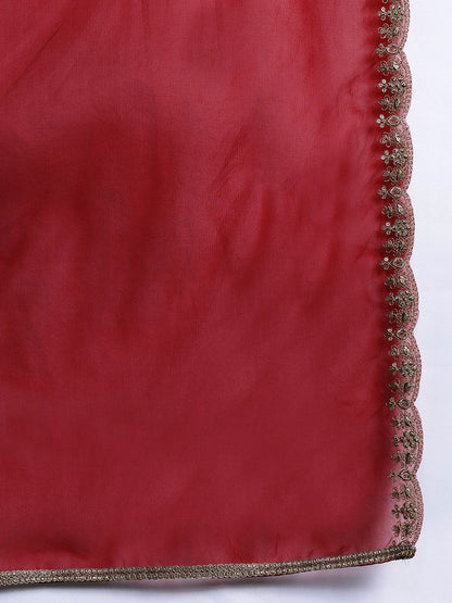 Dhiyona IE Ethnic Motifs Embroidered Zari Velvet Kurta with Trousers & With Dupatta