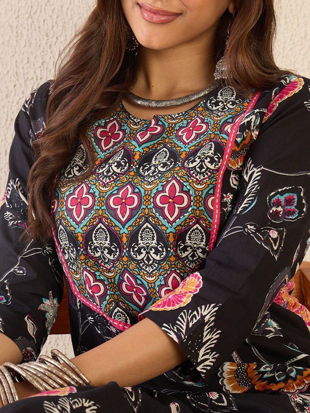 Floral Printed Notch Neck Pure Cotton Straight Kurta With Trousers