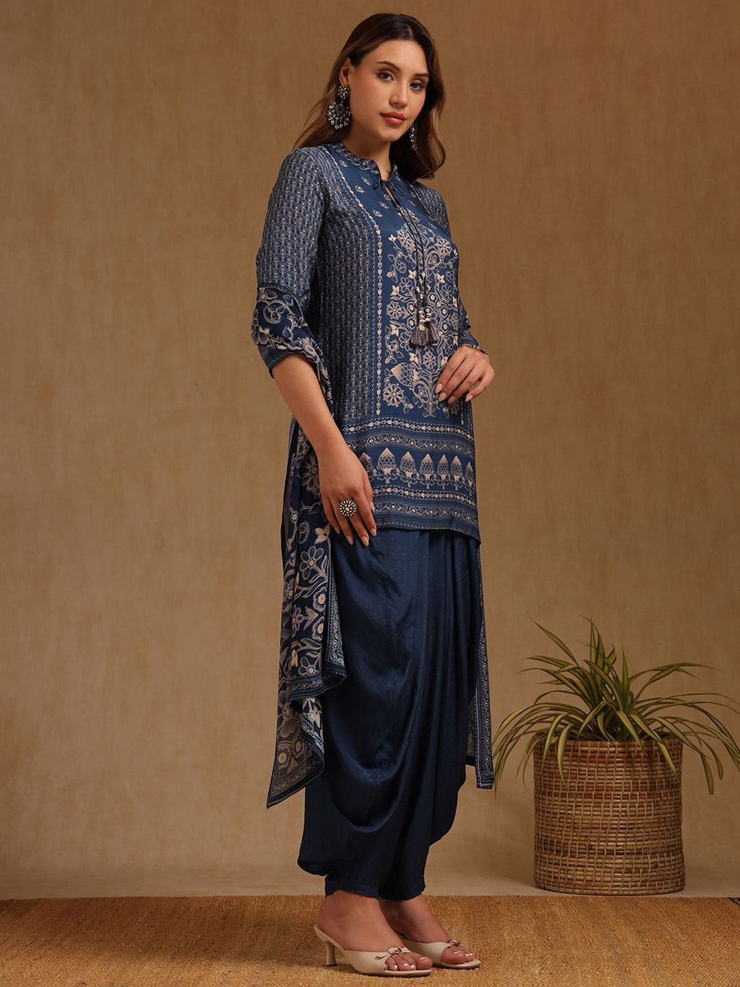 Dhiyona SO Women's Women Ethnic Motifs Printed Kurti with Dhoti Pants & Dupatta