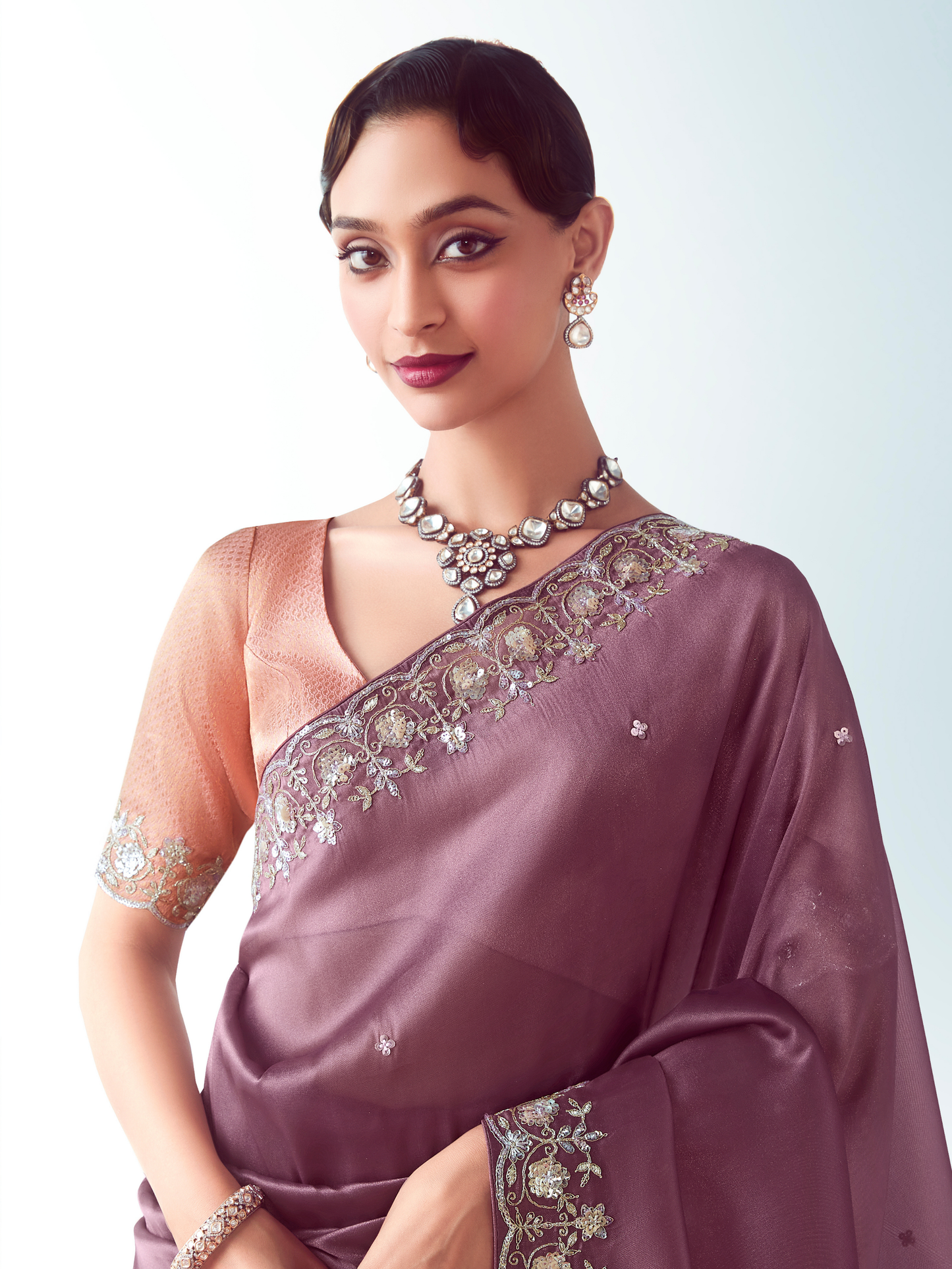 Dhiyona KM Women Dusty Rose Silk Saree Partywear Saree