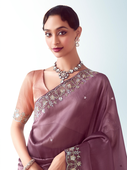 Dhiyona KM Women Dusty Rose Silk Saree Partywear Saree