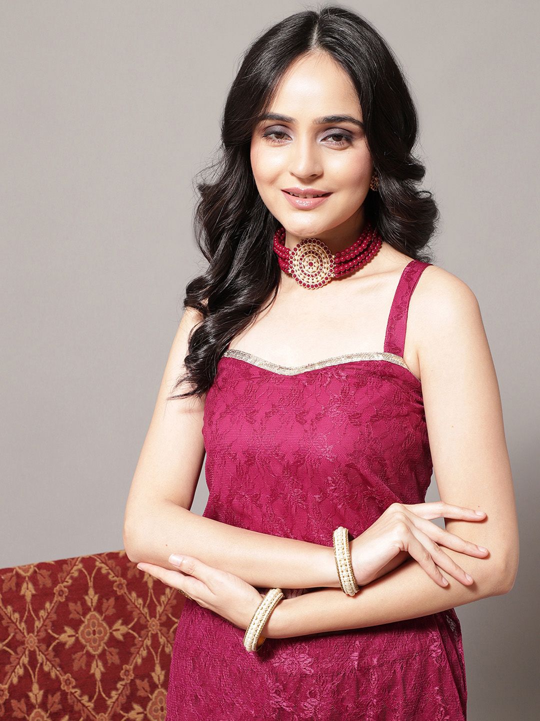Dhiyona VA Women's Magenta Kurta with Sharara