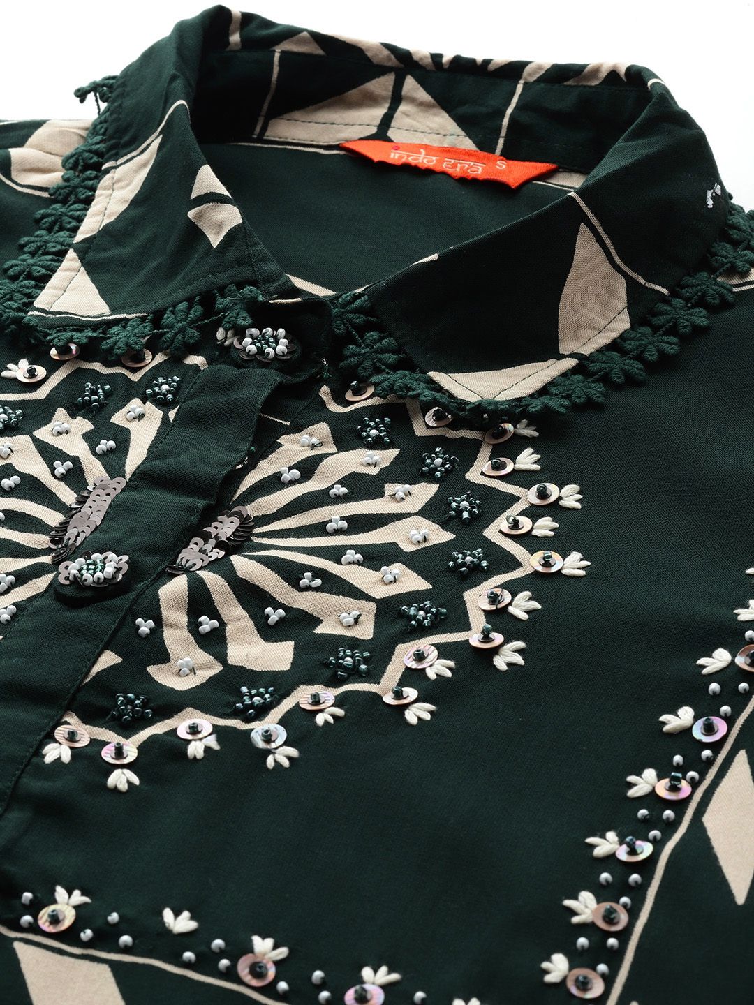 Dhiyona IE Floral Printed Sequinned Kurta with Trousers