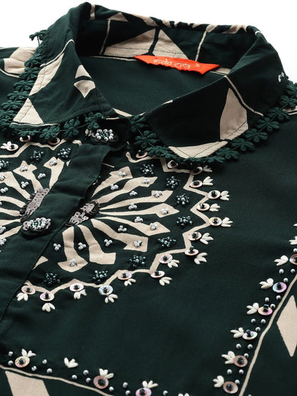 Dhiyona IE Floral Printed Sequinned Kurta with Trousers