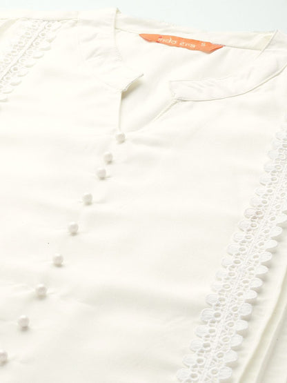 Floral Embroidered Panelled Beads and Stones Kurta with Trousers