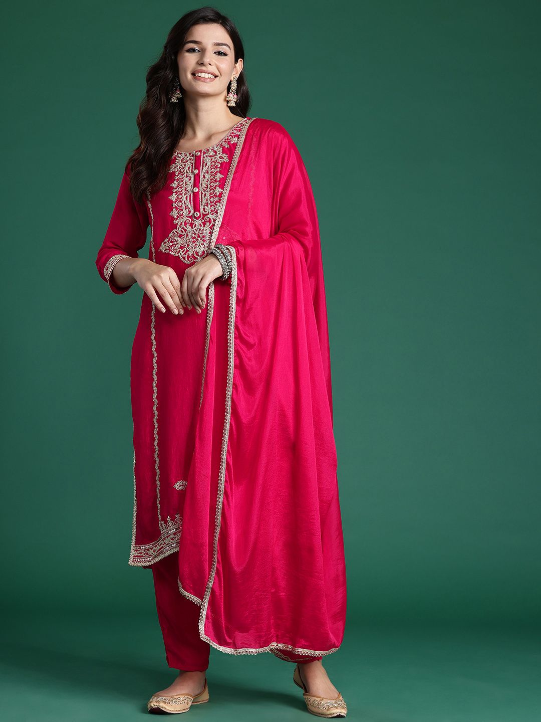 Women Paisley Embroidered Regular Kurta with Trousers & With Dupatta