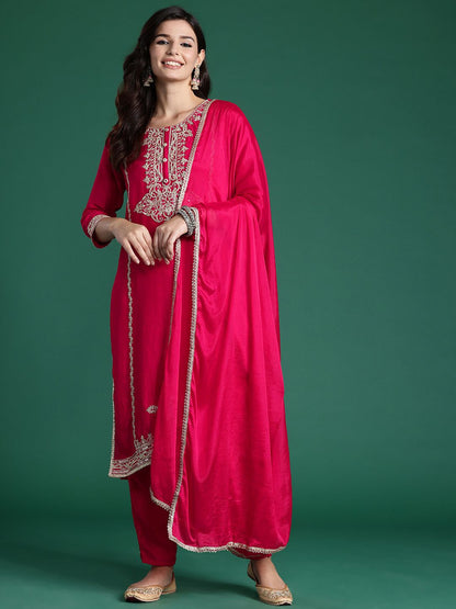 Women Paisley Embroidered Regular Kurta with Trousers & With Dupatta