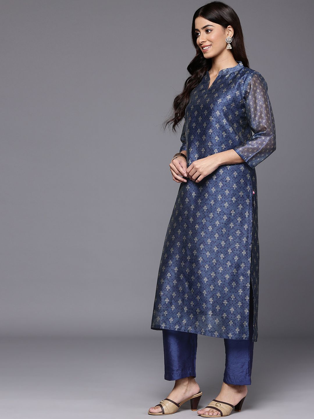 Dhiyona VA Women's Floral Printed Chanderi Silk Kurta with Trousers & Dupatta