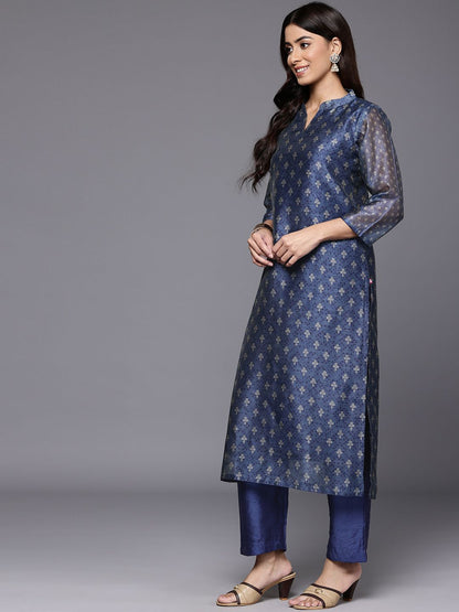 Dhiyona VA Women's Floral Printed Chanderi Silk Kurta with Trousers & Dupatta
