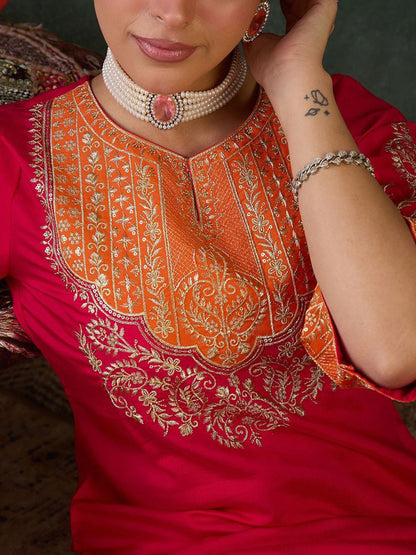 Dhiyona IE Embroidered Round Neck Top With Trousers Co-Ords