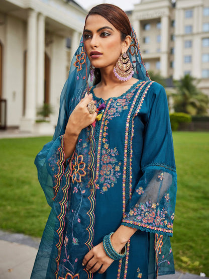 Women Ethnic Motifs Embroidered Regular Mirror Work Kurta with Trousers & With Dupatta