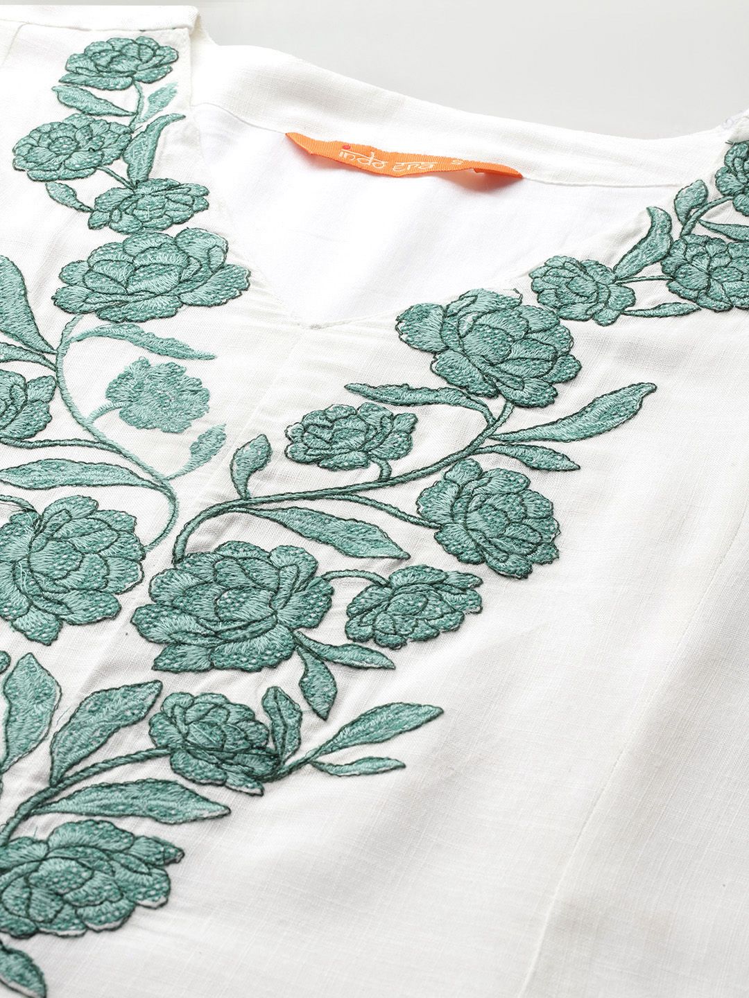 Dhiyona IE Floral Embroidered Pleated Thread Work Pure Cotton Kurta Set