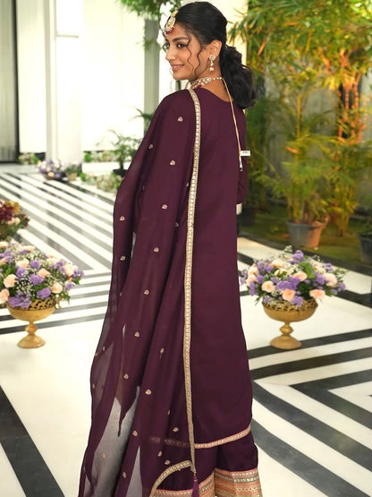 Dhiyona IE Women Ethnic Motifs Embroidered Regular Mirror Work Kurta with Palazzos & With Dupatta