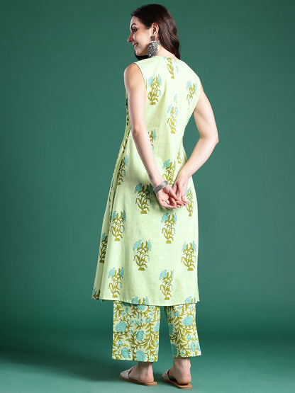 Floral Printed Regular Pure Cotton Kurta with Palazzos