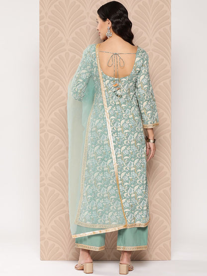 Dhiyona VA Women'sFloral Printed Regular Pure Cotton Kurta with Palazzos & Dupatta