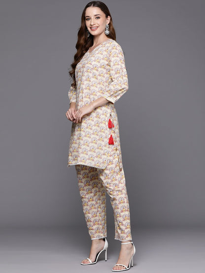 Dhiyona IE Women Printed Regular Pure Cotton Kurti with Trousers