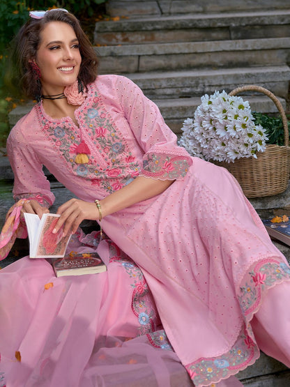 Women Floral Embroidered Regular Pure Cotton Kurta with Trousers & Dupatta