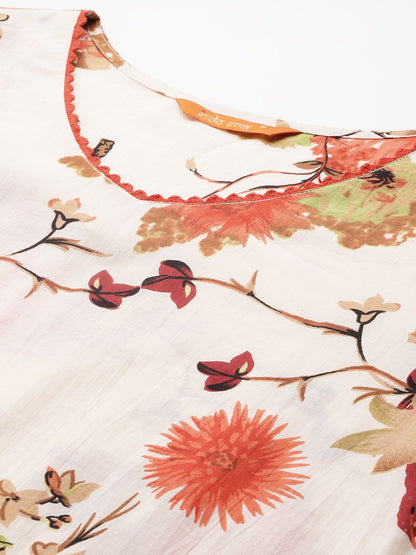 Women Floral Printed Regular Pure Cotton Kurta with Trousers