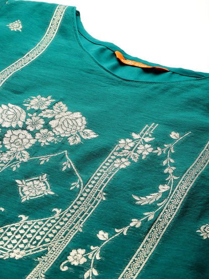 Dhiyona IE Ethnic Motifs Woven Design Zari Kurta With Trousers & Dupatta