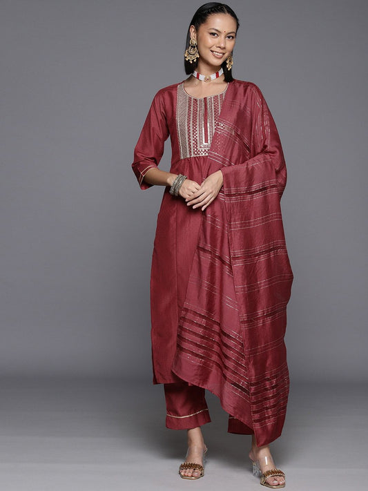 Dhiyona VA Women'sEthnic Motifs Yoke Design Zari Sequined Kurta with Trousers & Dupatta
