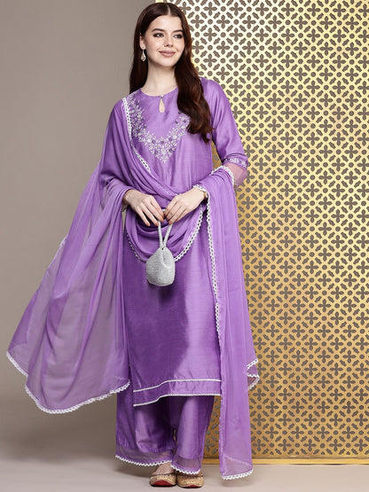 Dhiyona PD Women Floral Yoke Design Thread Work Jashn Kurta & Palazzos With Dupatta